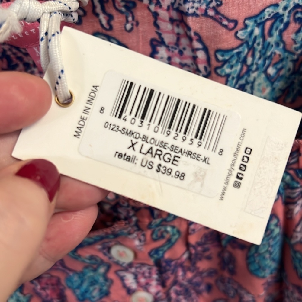 NWT Simply Southern Top Seahorses blue elastic waist sleeveless ruffle detail XL - Picture 5 of 13